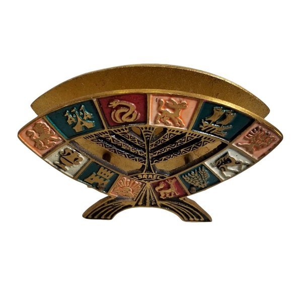 Brass Jewish Judaic Holder Paper Letter Foil Napkin 12 Tribes Israel Shabbot 4x6 - Picture 2 of 11